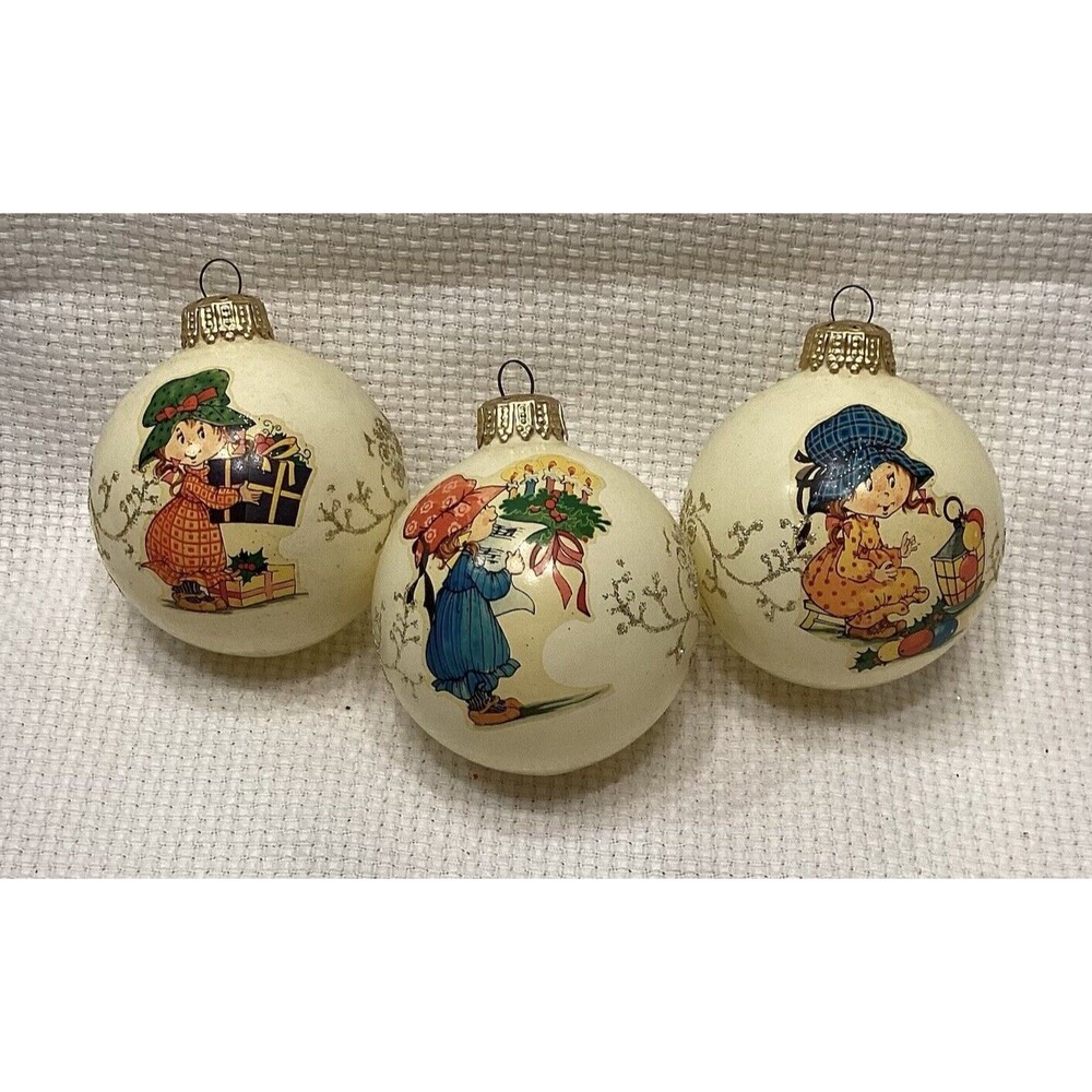 3 Vintage White Glass Christmas Ornaments West Germany Rag Doll/ Child/ Girl